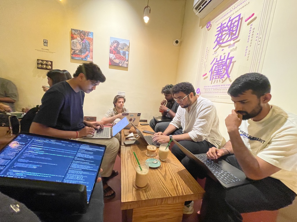 coding at a cafe